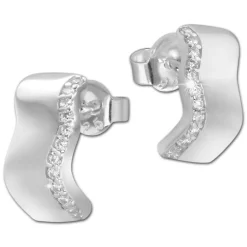SilberDream Ohrstecker Welle Zirkonia weiß 925 Silber Damen Ohrring SDO4275W
