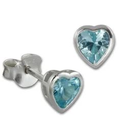 SilberDream Ohrstecker Zirkonia Herz 7mm hellblau 925 Silber SDO8507H