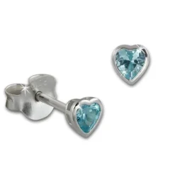 SilberDream Ohrstecker Zirkonia Herz 4mm hellblau 925 Silber SDO8506H