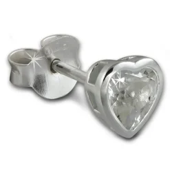 SilberDream Ohrstecker Zirkonia Herz 7mm weiß 925 Silber SDO8507W