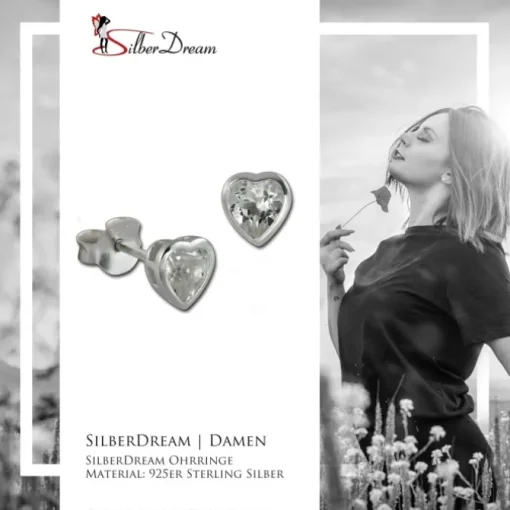 SilberDream Ohrstecker Zirkonia Herz 7mm weiß 925 Silber SDO8507W