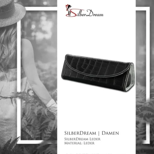 SilberDream Reiseschmuckbox Croco Echtleder schwarz Schmuckbox dreieckig LB173S