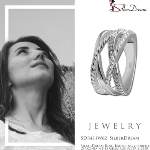 SilberDream Ring Bandring gedreht Zirkonia weiß Gr.62 aus 925er Silber SDR411W62
