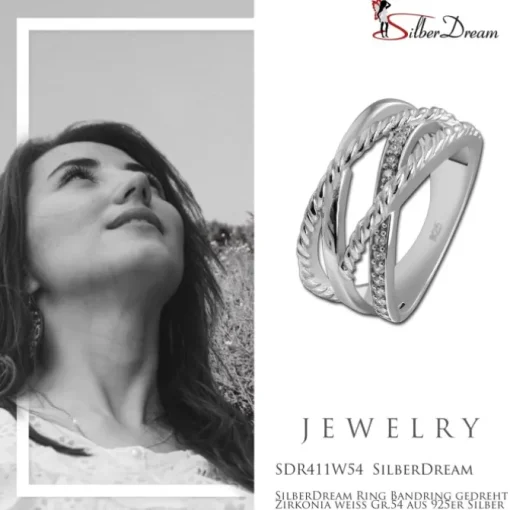 SilberDream Ring Bandring gedreht Zirkonia weiß Gr.54 aus 925er Silber SDR411W54