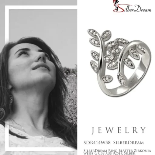 SilberDream Ring Blätter Zirkonia weiß Gr.58 aus 925er Silber SDR414W58