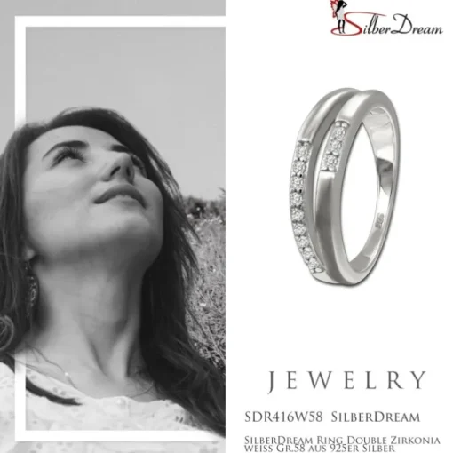 SilberDream Ring Double Zirkonia weiß Gr.58 aus 925er Silber SDR416W58