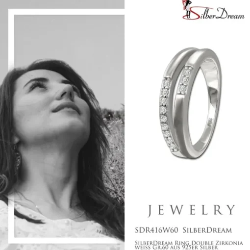 SilberDream Ring Double Zirkonia weiß Gr.60 aus 925er Silber SDR416W60