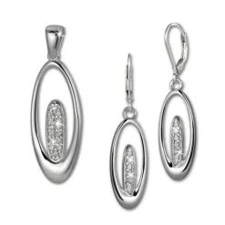SilberDream Schmuck Set Anhänger und Ohrringe Oval Zirkonia Silber SDS4905W