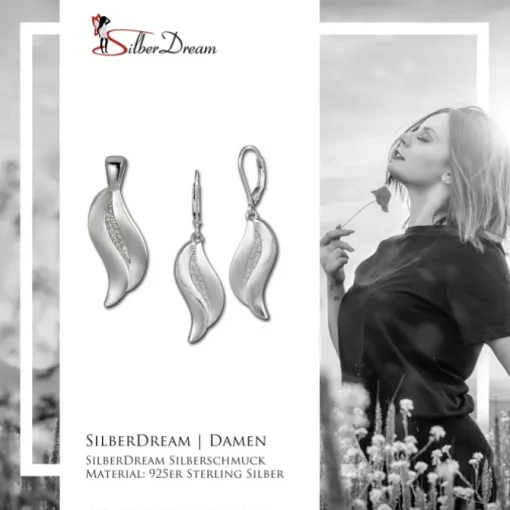 SilberDream Schmuck Set Anhänger und Ohrringe Welle Zirkonia Silber SDS4909W