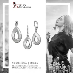 SilberDream Schmuck Set Anhänger und Ohrringe Big Zirkonia Silber SDS4907W