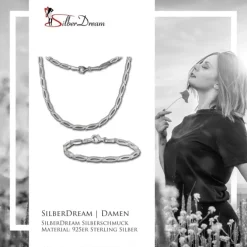 SilberDream Schmuck Set Blütenblatt Collier & Armband Damen 925 Silber SDS428
