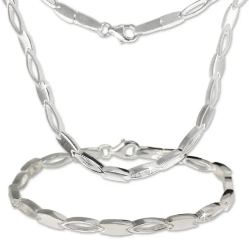 SilberDream Schmuck Set Collier & Armband oval matt 925 Silber SDS403
