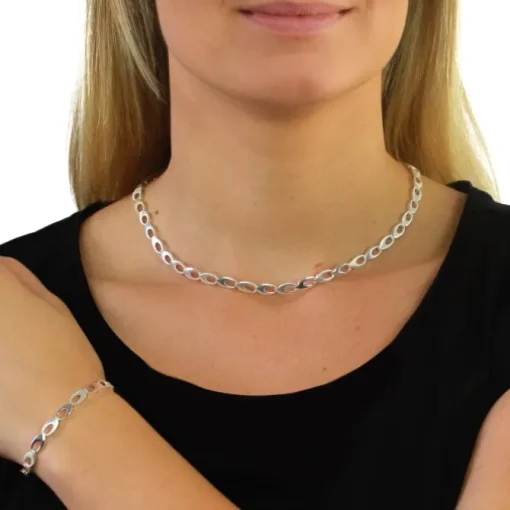 SilberDream Schmuck Set Collier & Armband oval offen 925 Silber SDS401