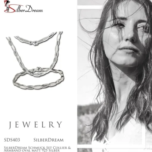 SilberDream Schmuck Set Collier & Armband oval matt 925 Silber SDS403