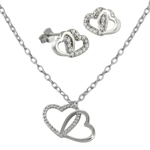 SilberDream Schmuck Set Kette und Ohrringe Herzen Zirkonia 925er Silber GSS407W