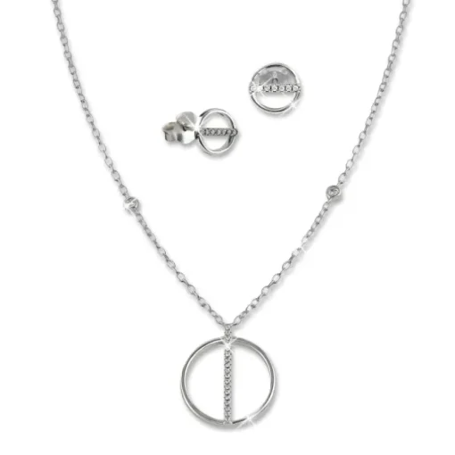 SilberDream Schmuck Set Kette und Ohrringe Rund Zirkonia 925er Silber GSS411W