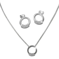 SilberDream Schmuck Set Kette und Ohrringe Circle Zirkonia Silber GSS403W