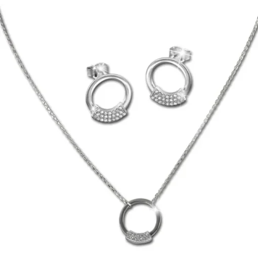 SilberDream Schmuck Set Kette und Ohrringe Circle Zirkonia Silber GSS403W