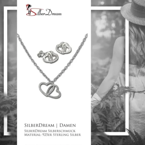 SilberDream Schmuck Set Kette und Ohrringe Herzen Zirkonia 925er Silber GSS407W