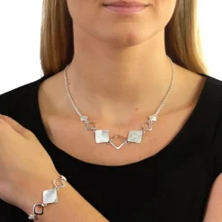 SilberDream Schmuck Set Karo Collier & Armband 925 Silber SDS409