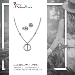SilberDream Schmuck Set Kette und Ohrringe Rund Zirkonia 925er Silber GSS411W