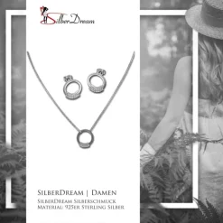 SilberDream Schmuck Set Kette und Ohrringe Circle Zirkonia Silber GSS403W