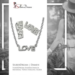 SilberDream Schmuck Set Kette und Ear Cuff LOVE Zirkonia 925er Silber GSS409W