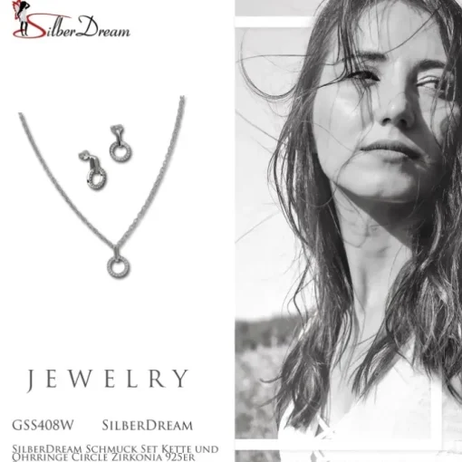 SilberDream Schmuck Set Kette und Ohrringe Circle Zirkonia 925er Silber GSS408W
