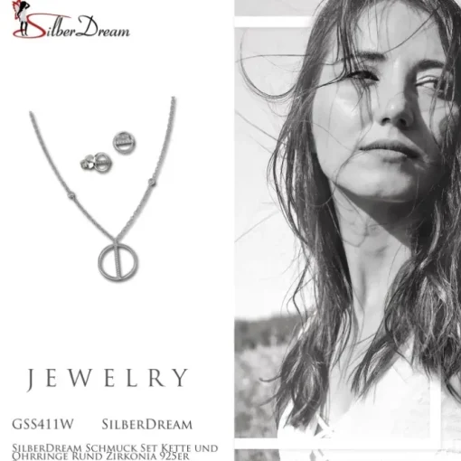 SilberDream Schmuck Set Kette und Ohrringe Rund Zirkonia 925er Silber GSS411W