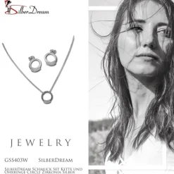 SilberDream Schmuck Set Kette und Ohrringe Circle Zirkonia Silber GSS403W