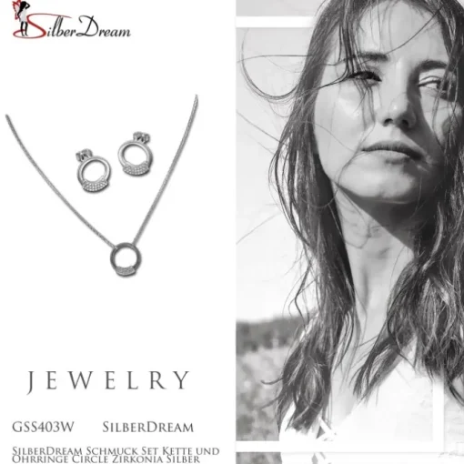 SilberDream Schmuck Set Kette und Ohrringe Circle Zirkonia Silber GSS403W