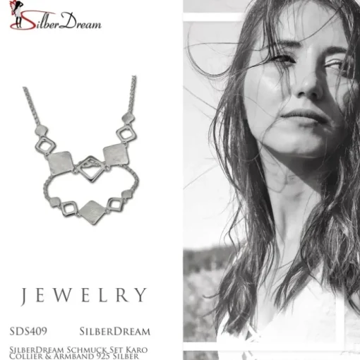 SilberDream Schmuck Set Karo Collier & Armband 925 Silber SDS409