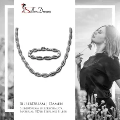 SilberDream Schmuck Set Oval Zirkonia Collier & Armband Damen 925er SDS460W