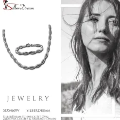 SilberDream Schmuck Set Oval Zirkonia Collier & Armband Damen 925er SDS460W