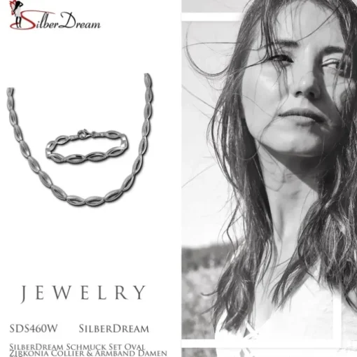 SilberDream Schmuck Set Oval Zirkonia Collier & Armband Damen 925er SDS460W
