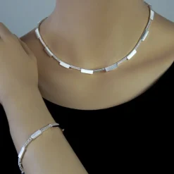 SilberDream Schmuck Set Square Zirkonia Collier & Armband Damen 925er SDS454W