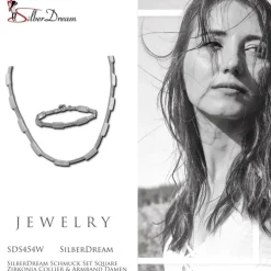 SilberDream Schmuck Set Square Zirkonia Collier & Armband Damen 925er SDS454W