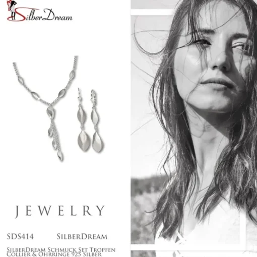 SilberDream Schmuck Set Tropfen Collier & Ohrringe 925 Silber SDS414