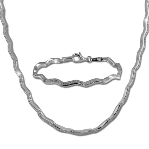 SilberDream Schmuck Set Welle Zirkonia Collier & Armband Damen 925er SDS461W