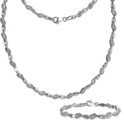 SilberDream Schmuck Set Wave Zirkonia Collier & Armband Damen 925er SDS4807W