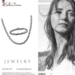 SilberDream Schmuck Set Welle Zirkonia Collier & Armband Damen 925er SDS461W