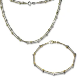 SilberDream Schmuckset Bicolor Kugeln vergoldet Kette + Armband Silber SDS212T