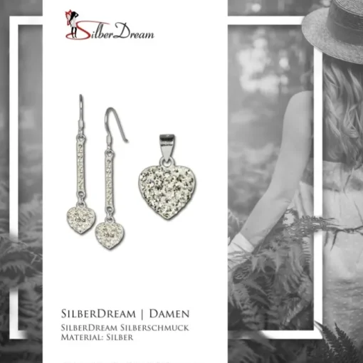 SilberDream Set Herz Anhänger & Ohrringe Zirkonia Silber weiß GSS041