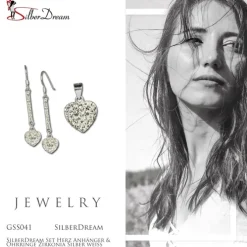 SilberDream Set Herz Anhänger & Ohrringe Zirkonia Silber weiß GSS041