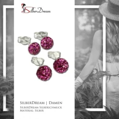 SilberDream Set Ohrstecker Halbkugel 5,7mm pink Ohrring 925 Silber GSS202P