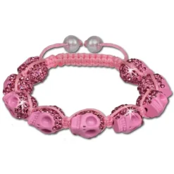 SilberDream Shamballa Armband Totenkopf Zirkonia rosa SDA920