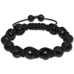 SilberDream Shamballa Armband Glas schwarz 14 geschliffene Kugeln SDA914