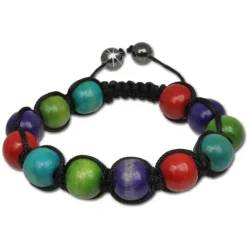 SilberDream Shamballa Armband Holz bunt 14 Kugeln SDA915
