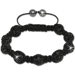 SilberDream Shamballa Armband Zirkonia schwarz 9 Glitzer Kugeln SDA924