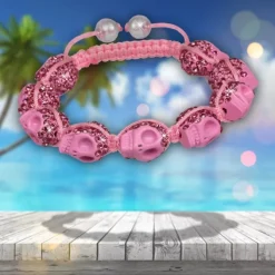 SilberDream Shamballa Armband Totenkopf Zirkonia rosa SDA920